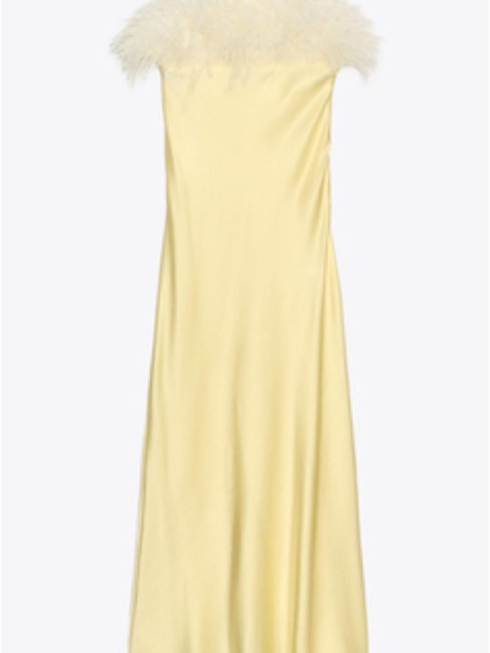 Feather Trim Satin Dress in Butter Yellow